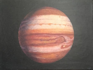 Still life acrylic painting of the planet Jupiter