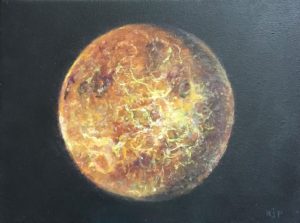 Still life acrylic painting of the planet Venus as NASA specialized imagery