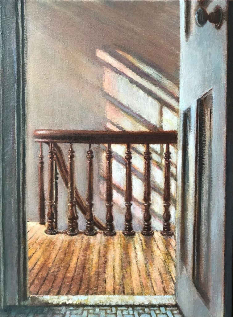 ajperriello.com: architecture painting subject of interior view doorway to staircase and sunlight in old house