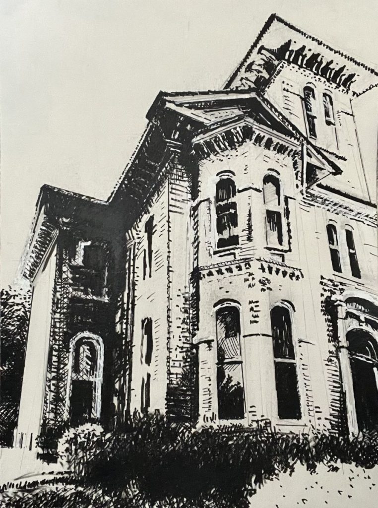 ajperriello pen and ink drawing of Italianate style old house in Rochester NY
